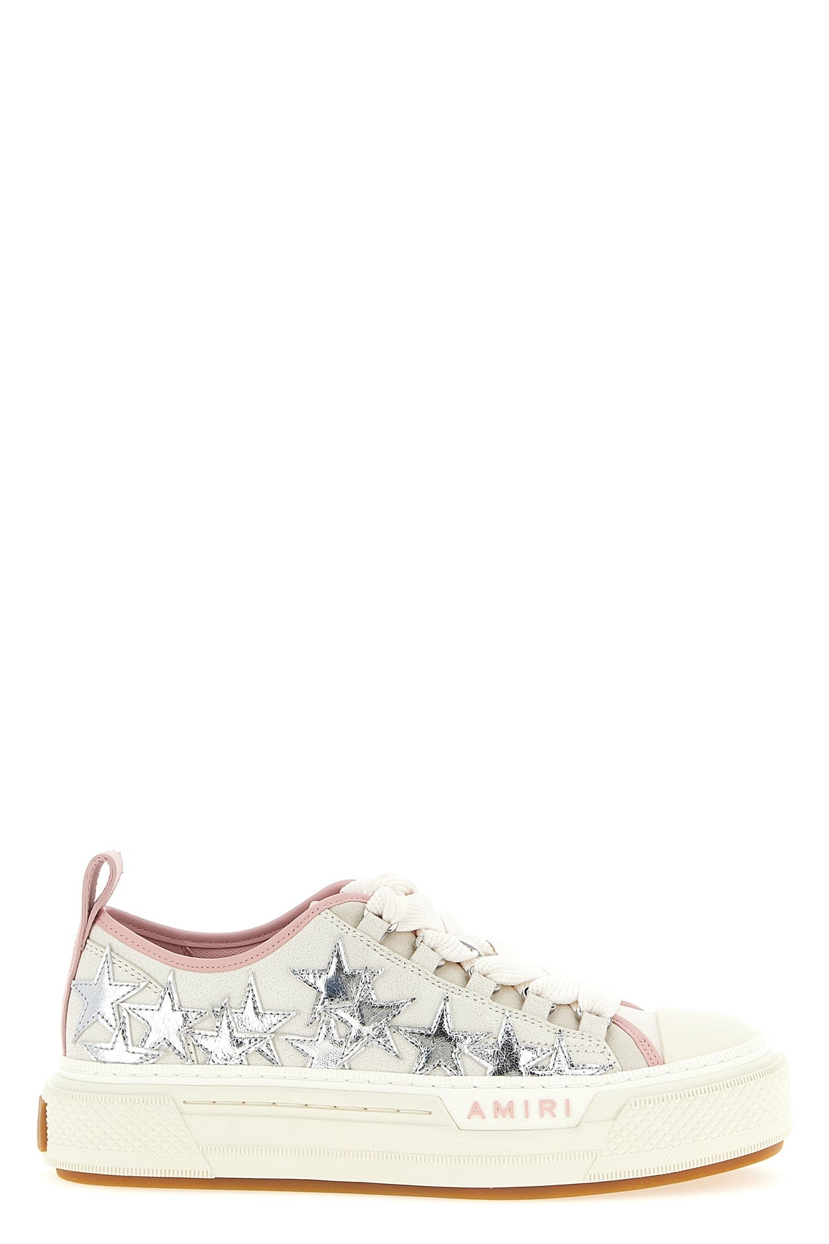 metallic stars court low craquelé leather and nylon sneakers