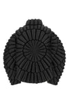 the raxxy down jacket redefines the volumes of outerwear through a complex three