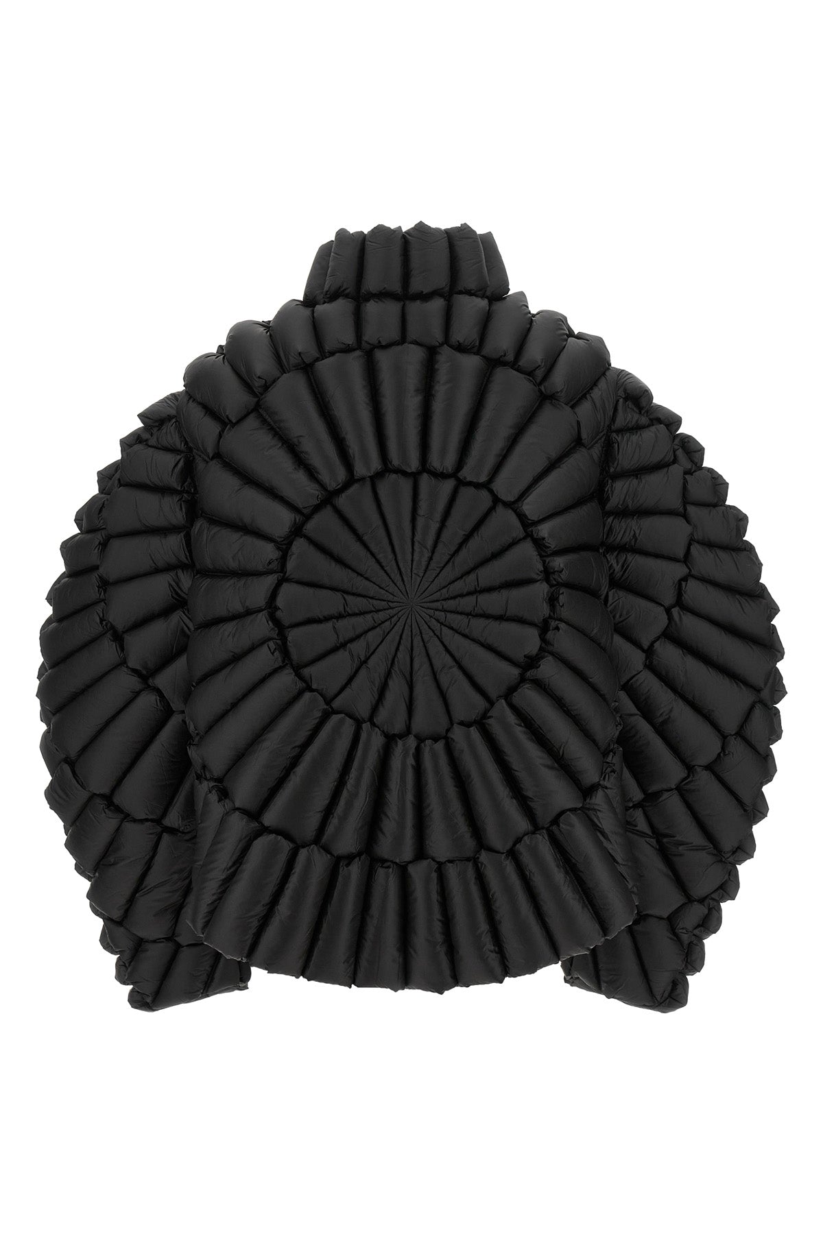 the raxxy down jacket redefines the volumes of outerwear through a complex three