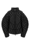 the raxxy down jacket redefines the volumes of outerwear through a complex three