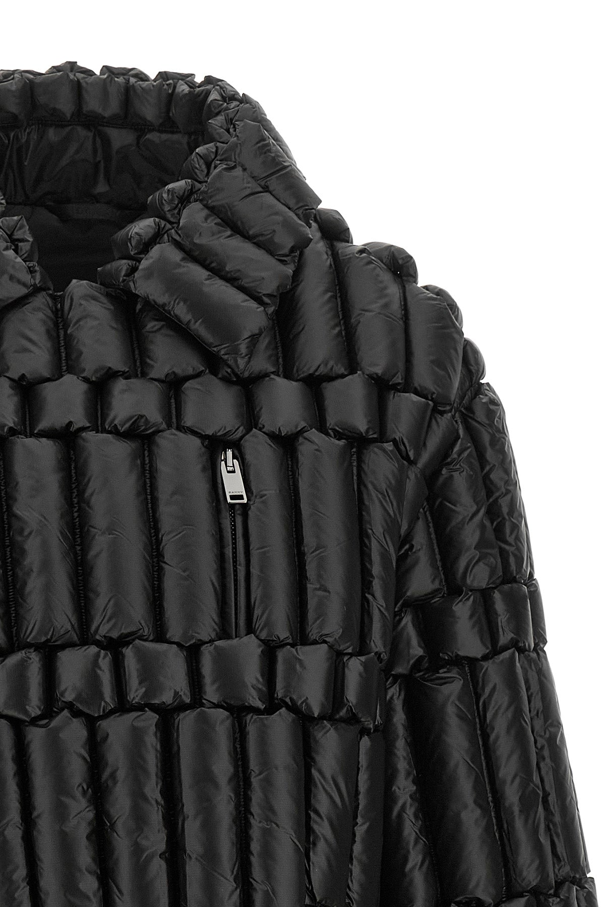 the biker-inspired down jacket raxxy redefines the volumes of outerwear through