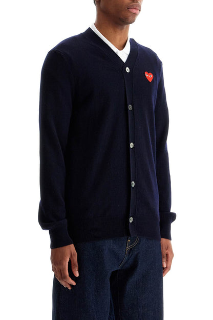 navy blue wool cardigan with embroidered red heart unisex