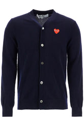 navy blue wool cardigan with embroidered red heart unisex