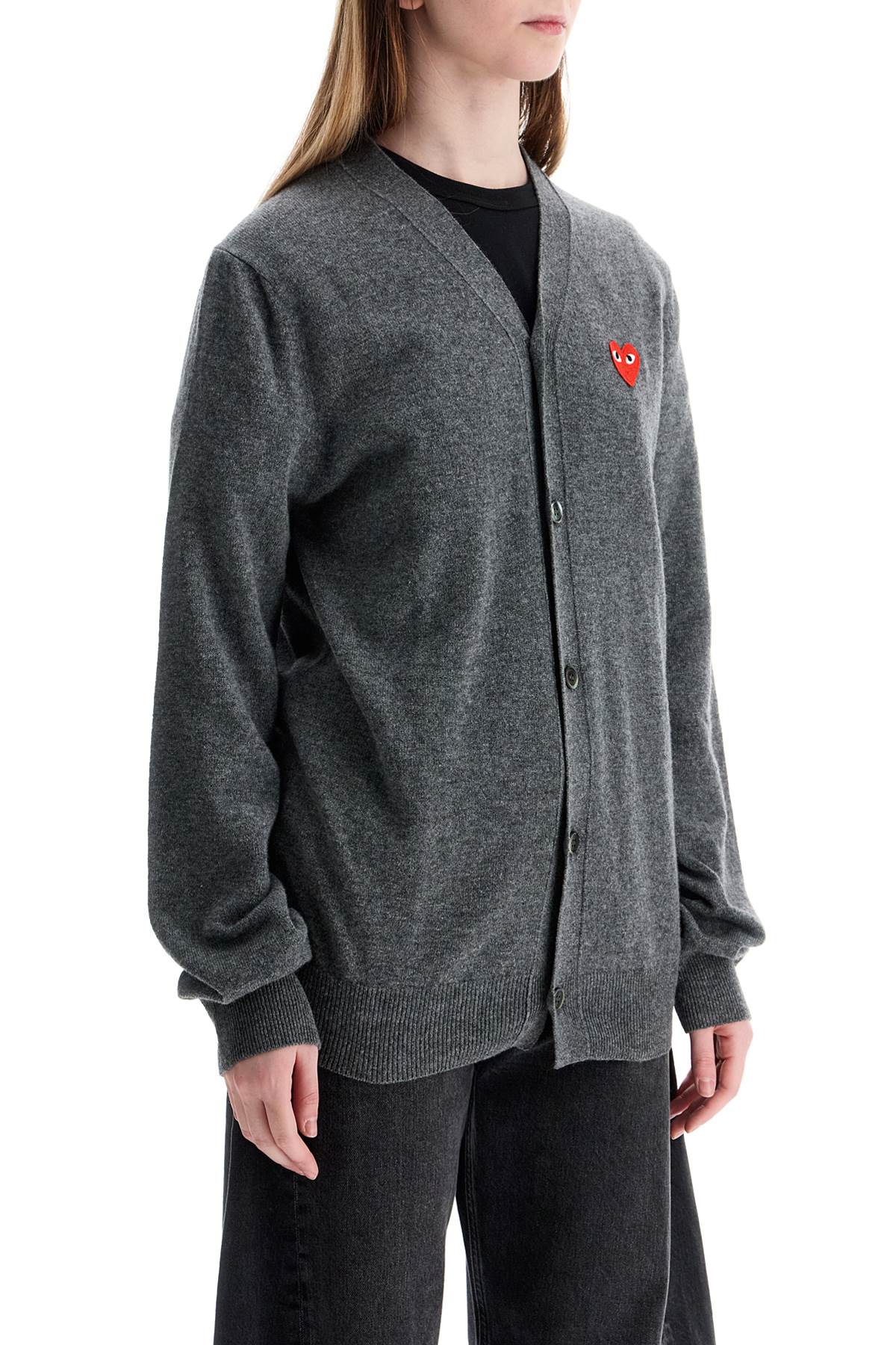 cardigan unisex in lana grigio con logo cuore