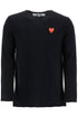 black wool sweater with red heart logo and wide neck