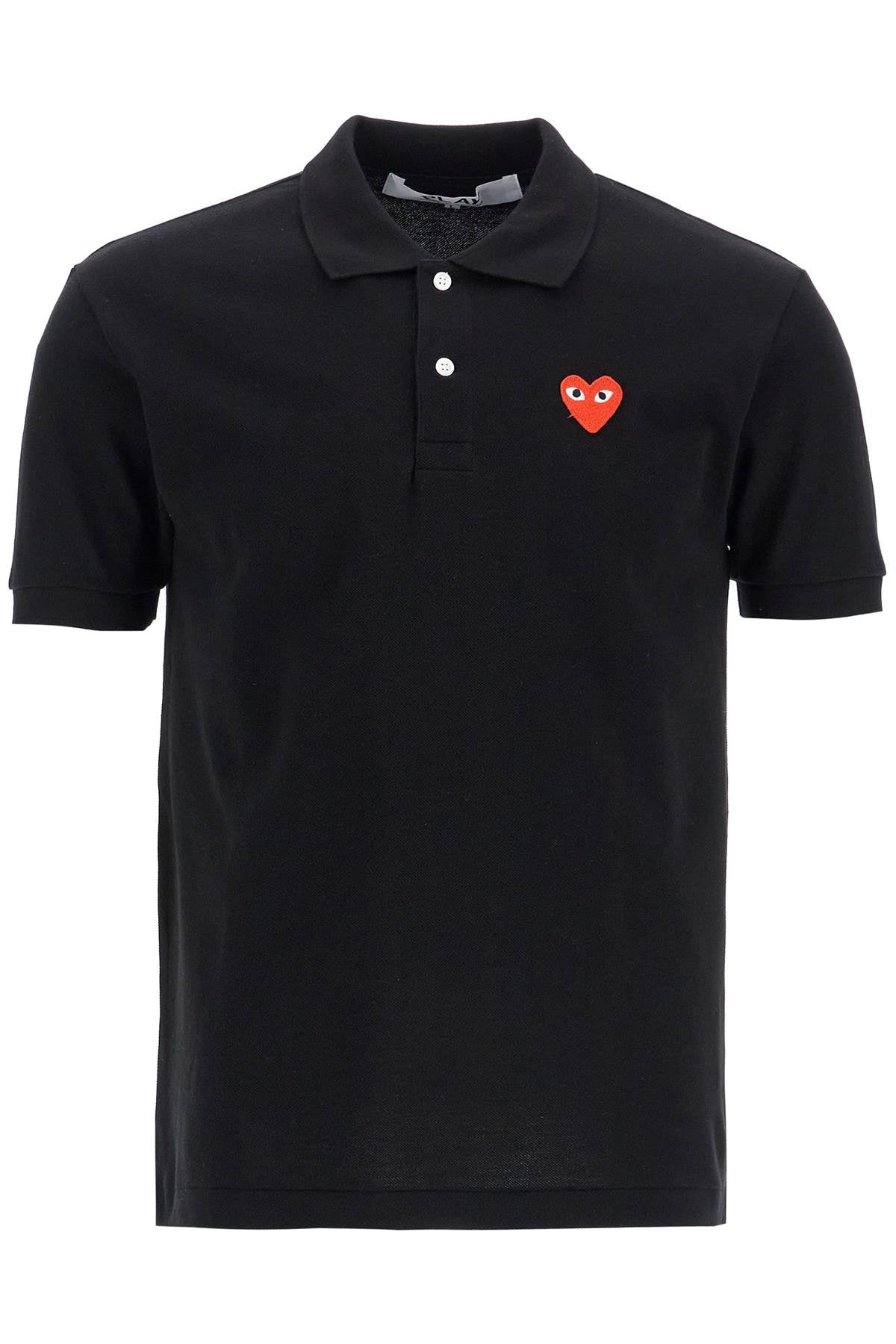 polo unisex in cotone nero con logo cuore rosso