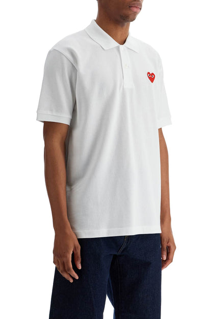 polo bianco in cotone con logo cuore rosso