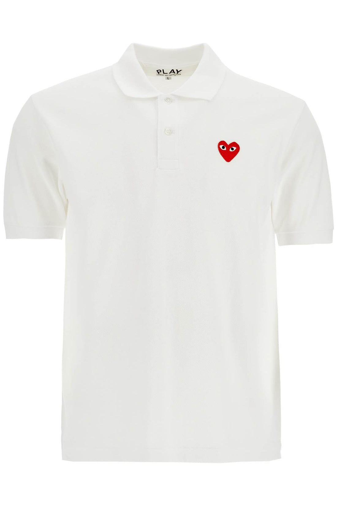 polo bianco in cotone con logo cuore rosso