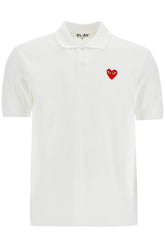 polo bianco in cotone con logo cuore rosso