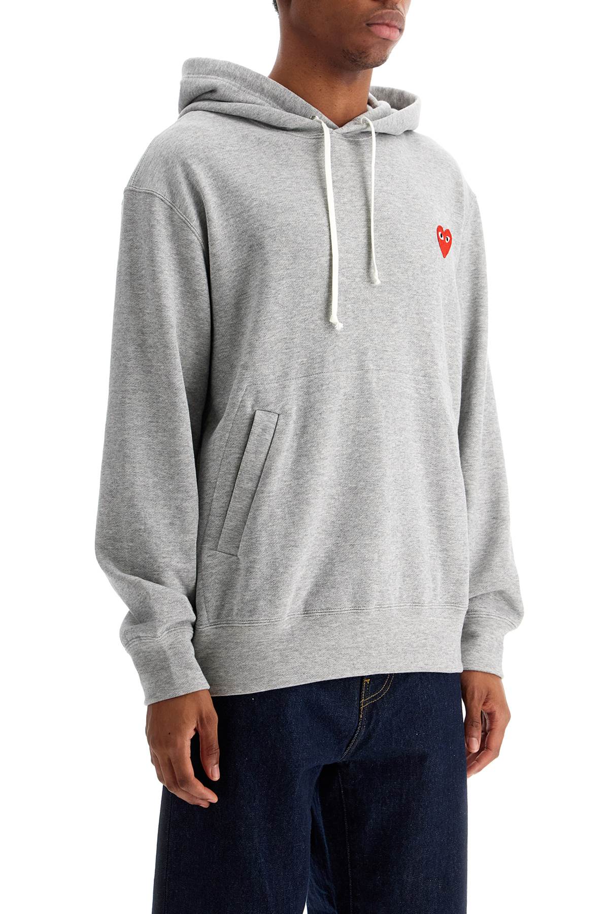 unisex light grey cotton hoodie with red heart