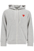 felpa con cappuccio e zip grigio chiaro in cotone con logo cuore rosso