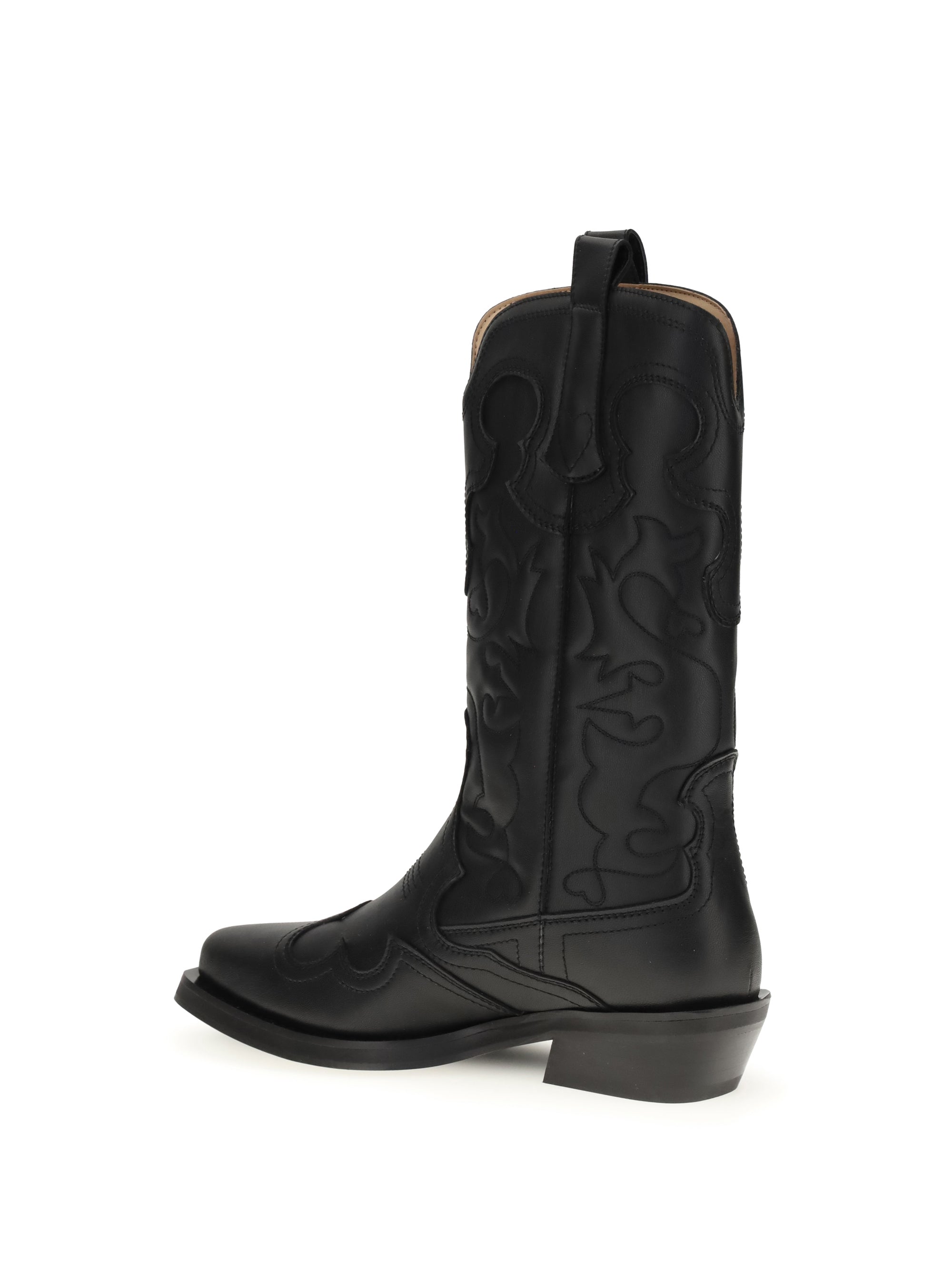 GANNI 新品 Embroidered Western Boot 38 24 Ganni Black Embroidered Low Shaft Western Boot – Annabel