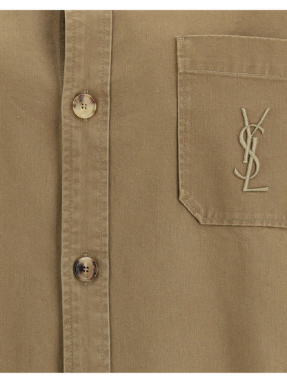 SAINT LAURENT L cassandre overshirt in cotton and linen gabardine