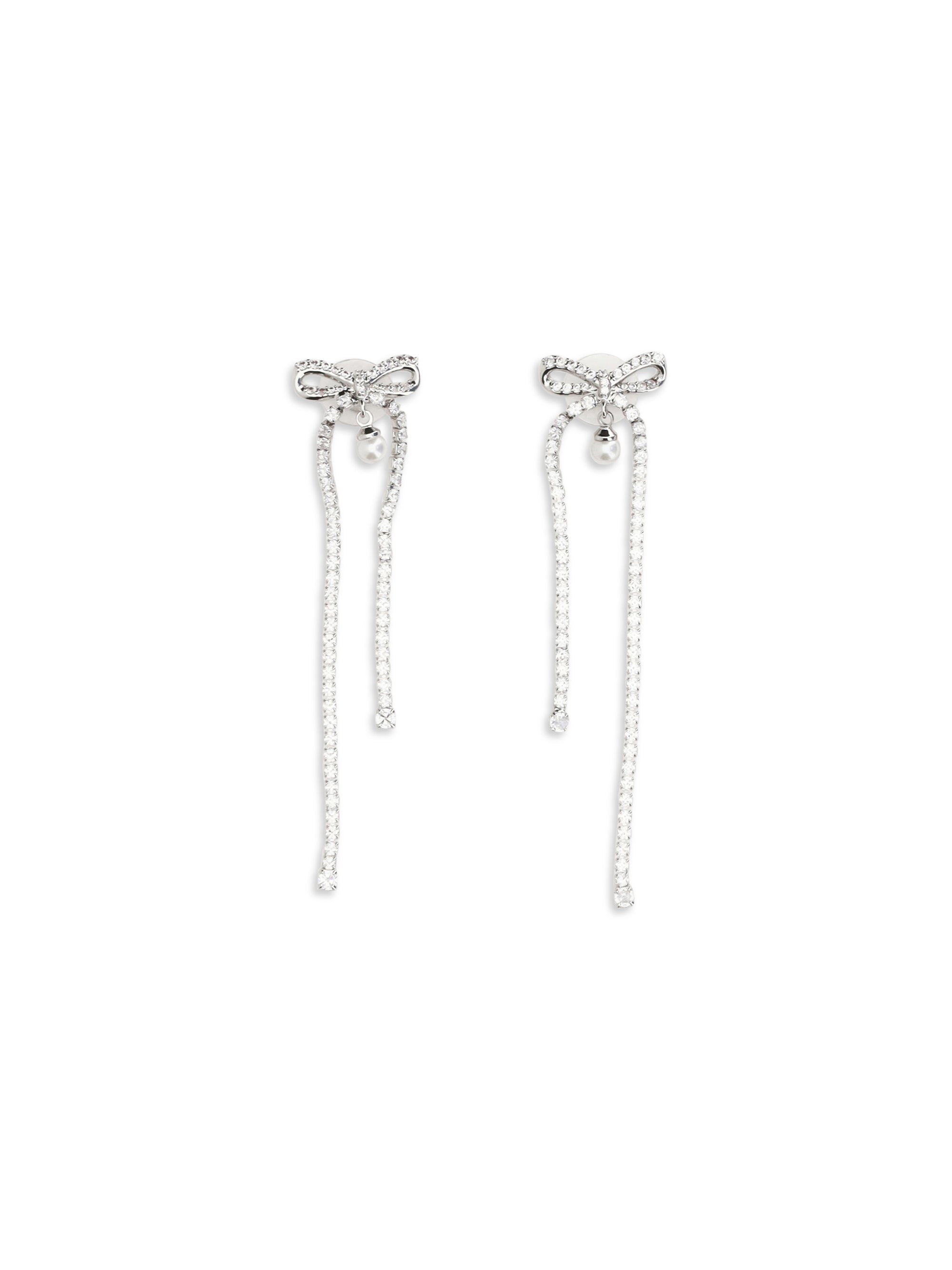 crystal bow and pearl drop earrings