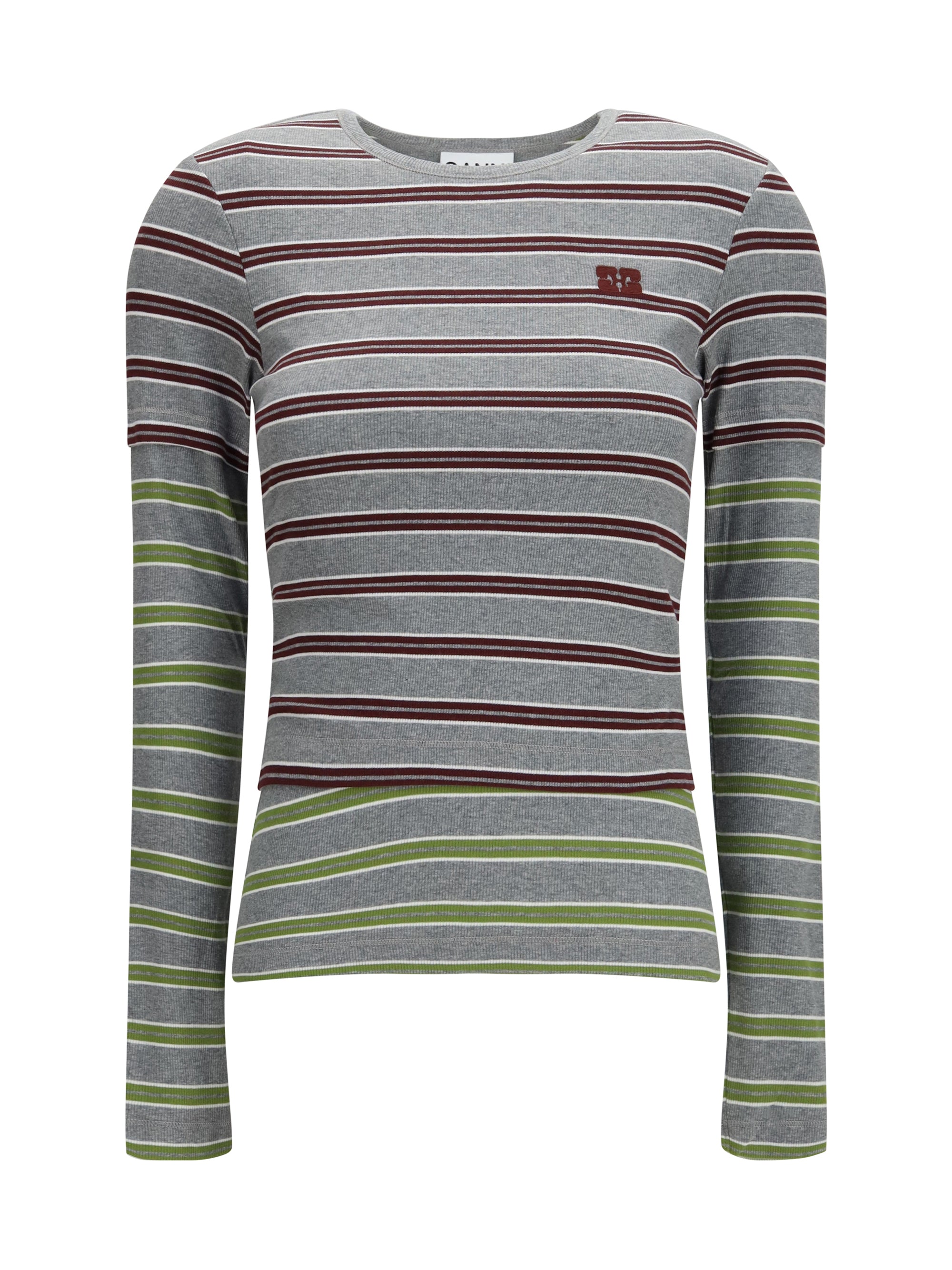 double-sleeve striped cotton t-shirt