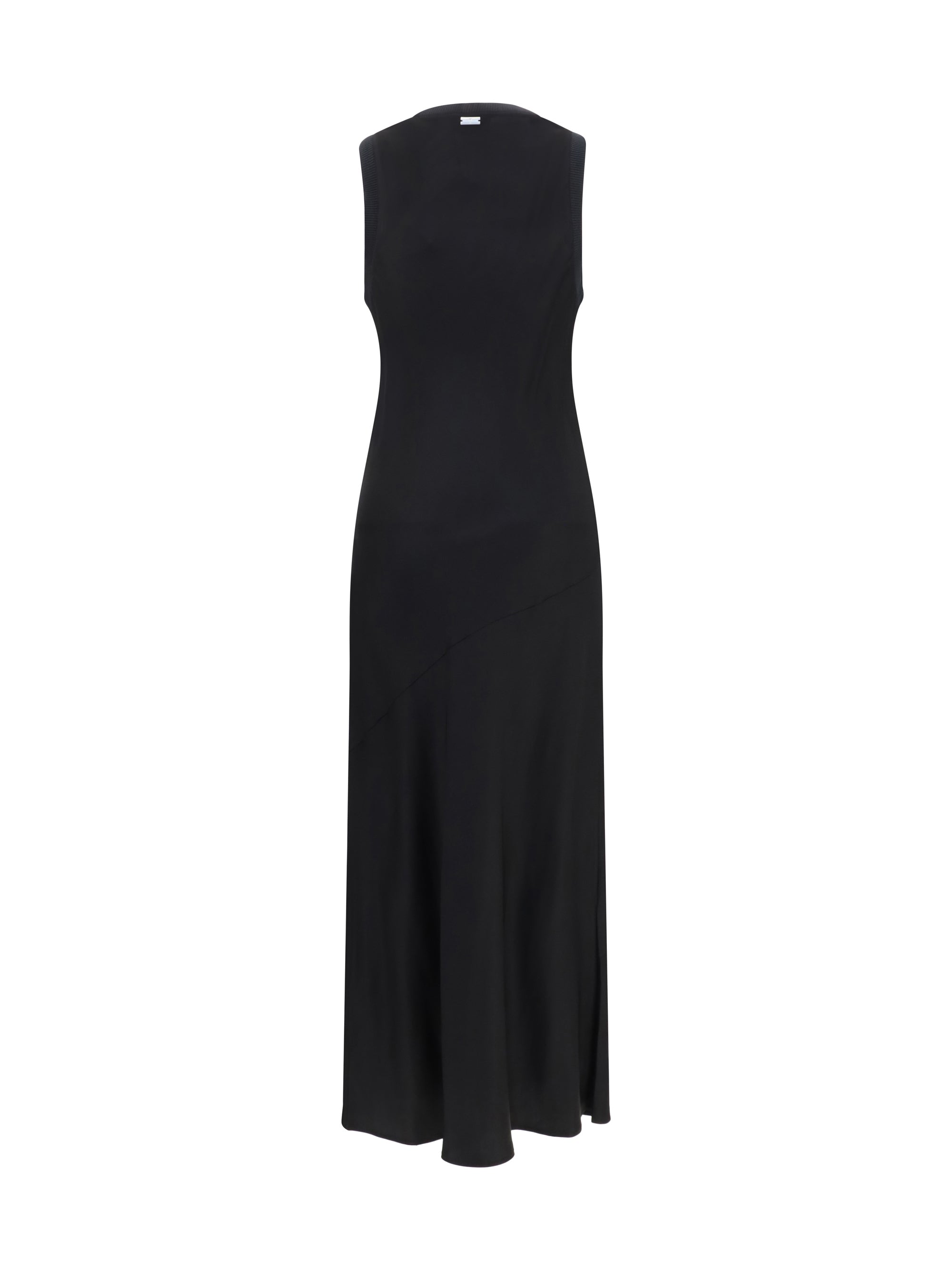sleeveless long fluid satin dress