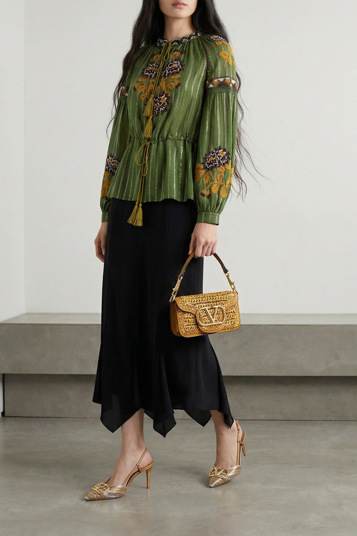 midi skirt in crêpe de chine