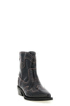 low shaft embroidered western ankle boots in leather-effect fabric