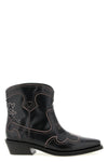 low shaft embroidered western ankle boots in leather-effect fabric