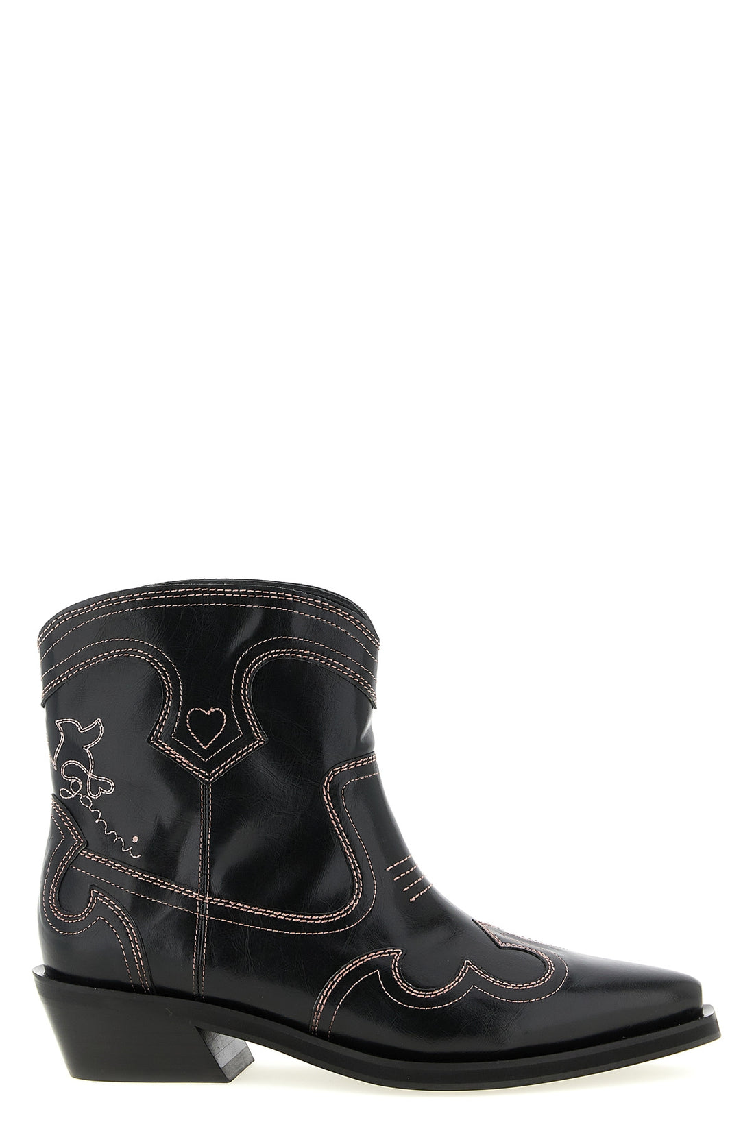 GANNI 36 low shaft embroidered western ankle boots in leather-effect fabric