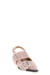 feminine buckle fringed denim slingbacks in garment-dyed cotton denim