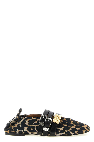 sue triple ballet flats in animal print fabric