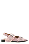 feminine buckle fringed denim slingbacks in garment-dyed cotton denim