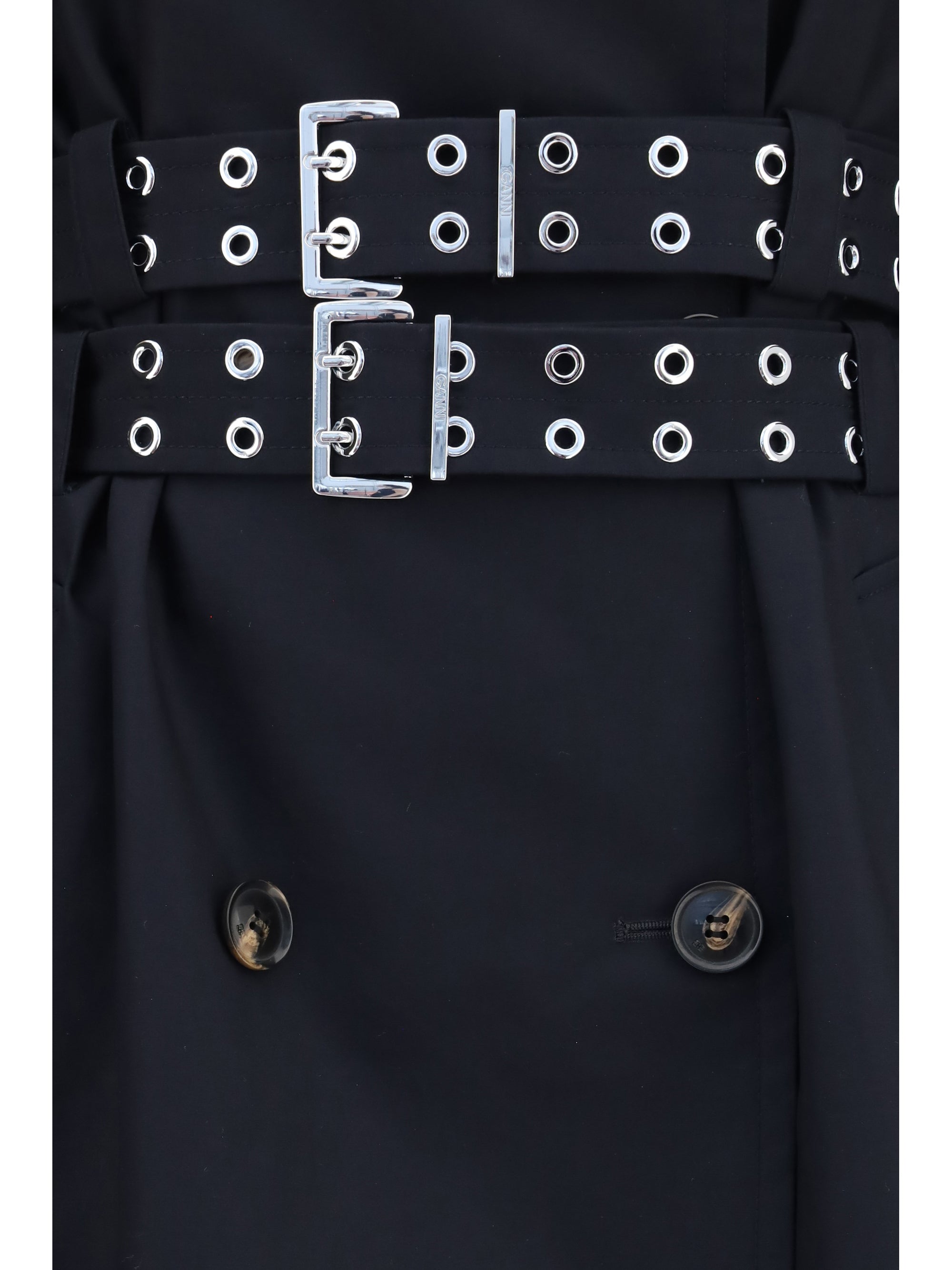 double-breasted cotton trench coat with double belt
