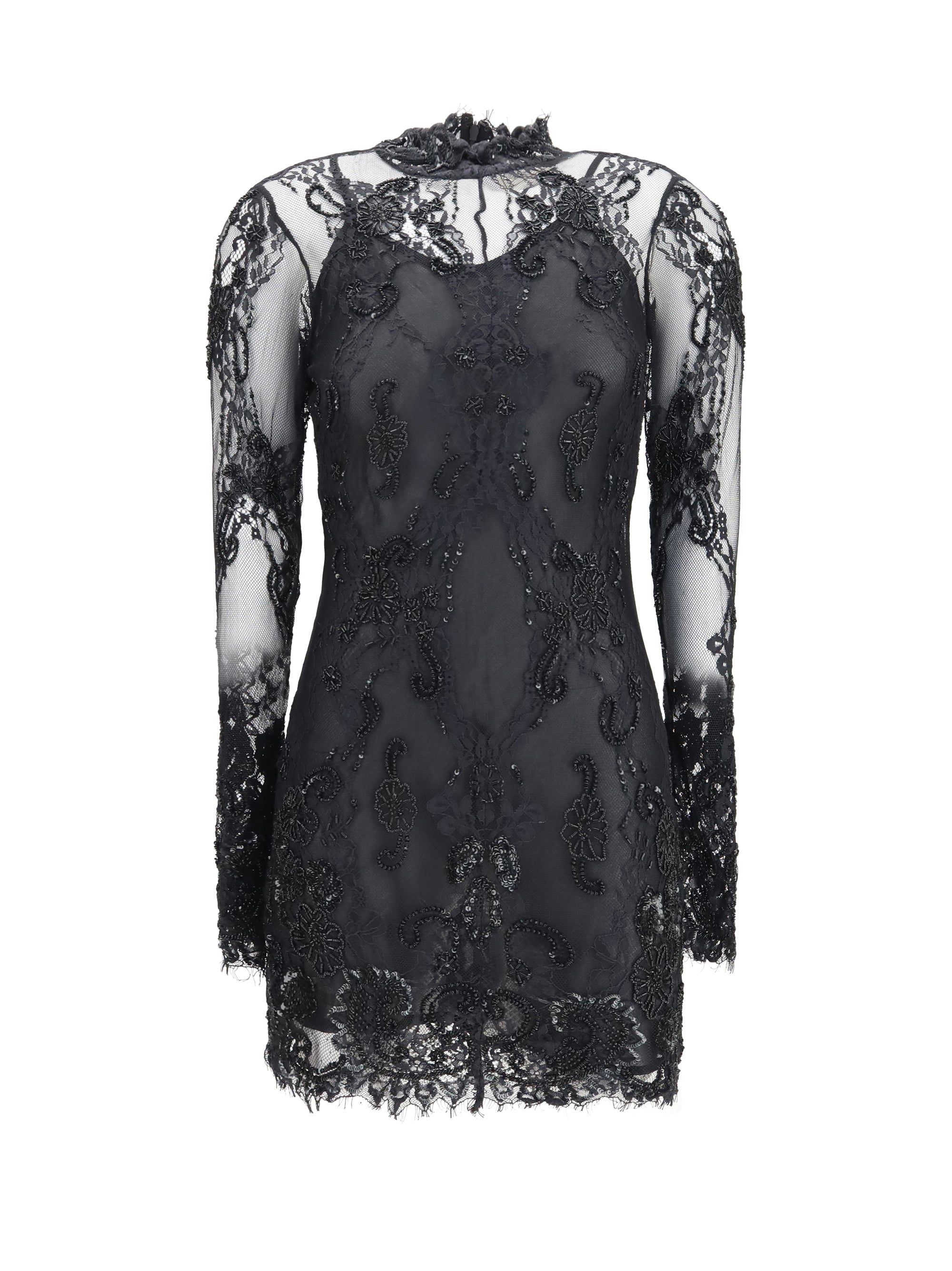 embroidered lace mini dress
