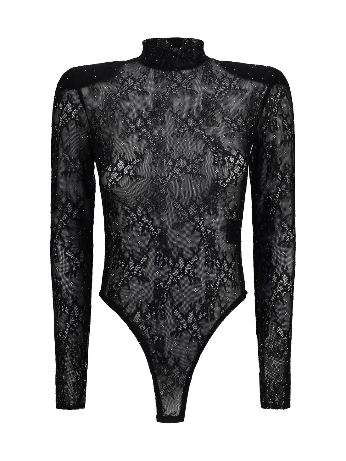 NISSA 40 long-sleeve lace and rhinestone bodysuit