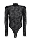 long-sleeve lace and rhinestone bodysuit
