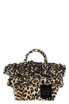 mini shopper ruffle print handbag in animal print technical fabric