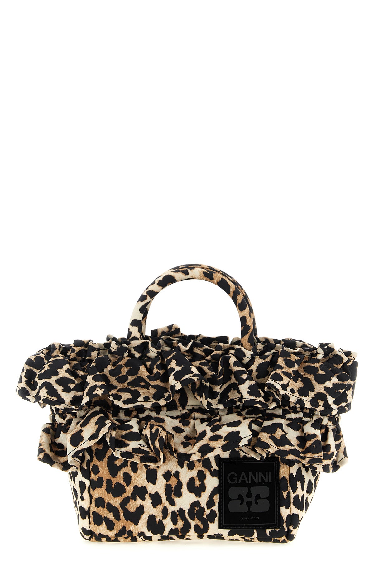 mini shopper ruffle print handbag in animal print technical fabric