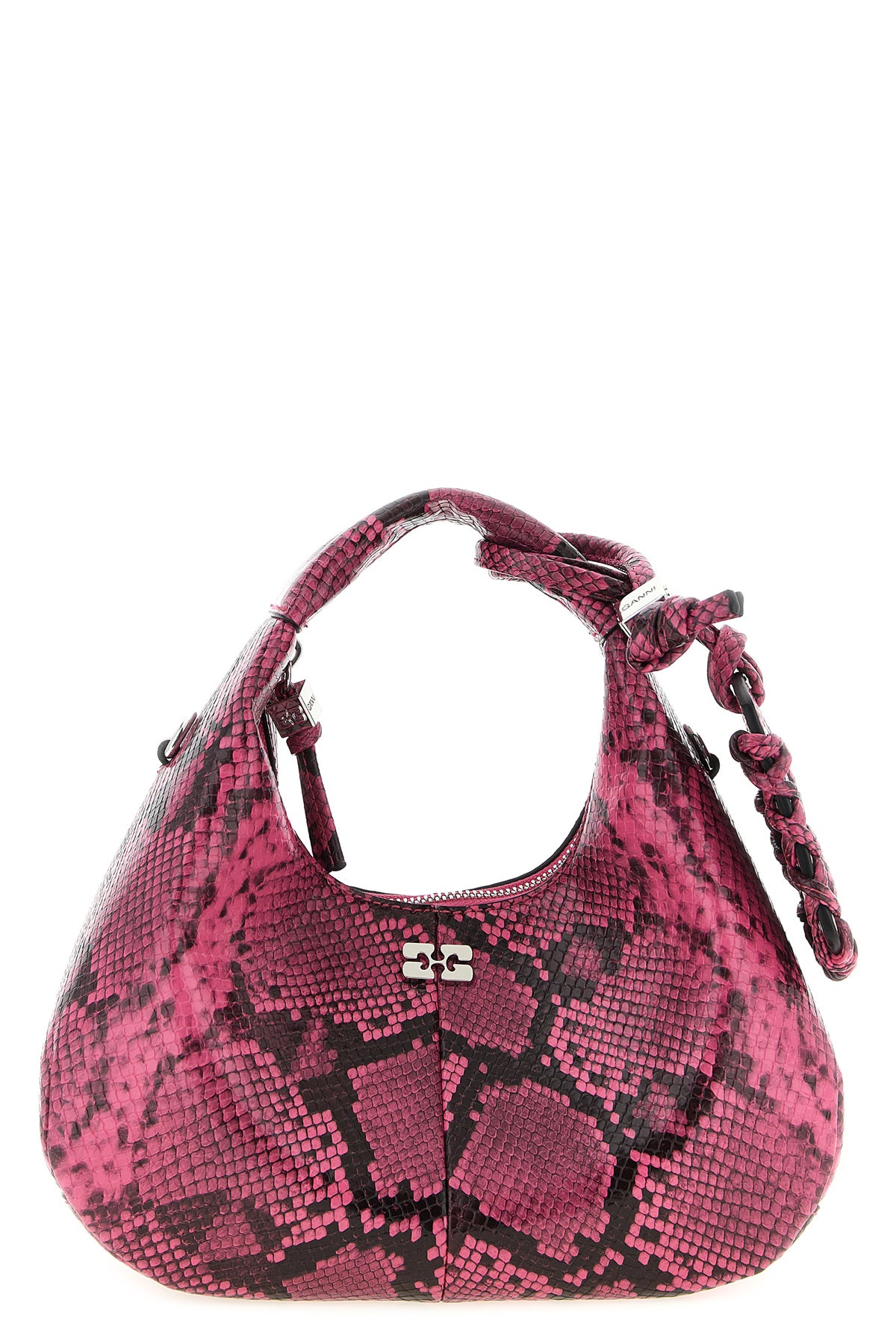 mini hobo handbag in shiny leather effect snake print fabric