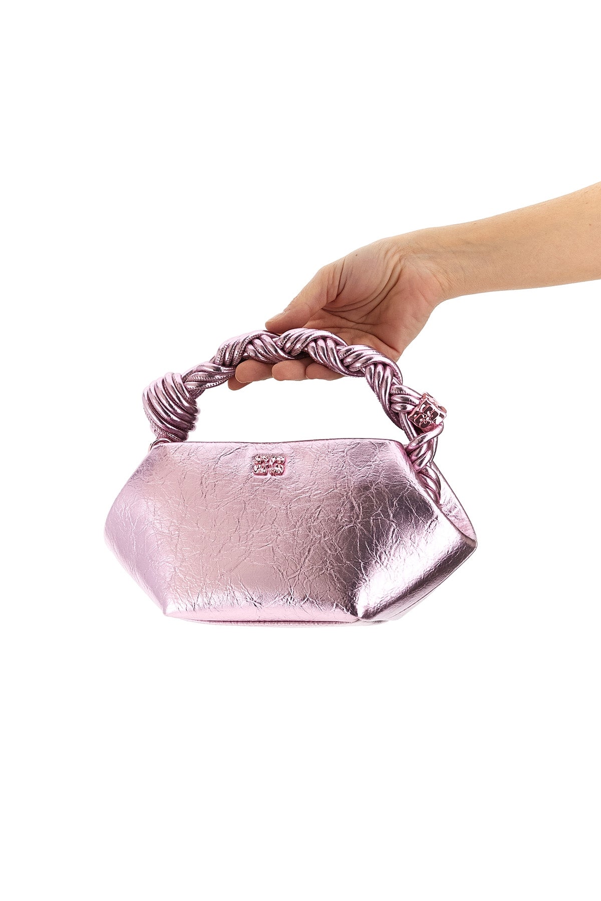 bou mini handbag in craquelé metallic leather-effect fabric