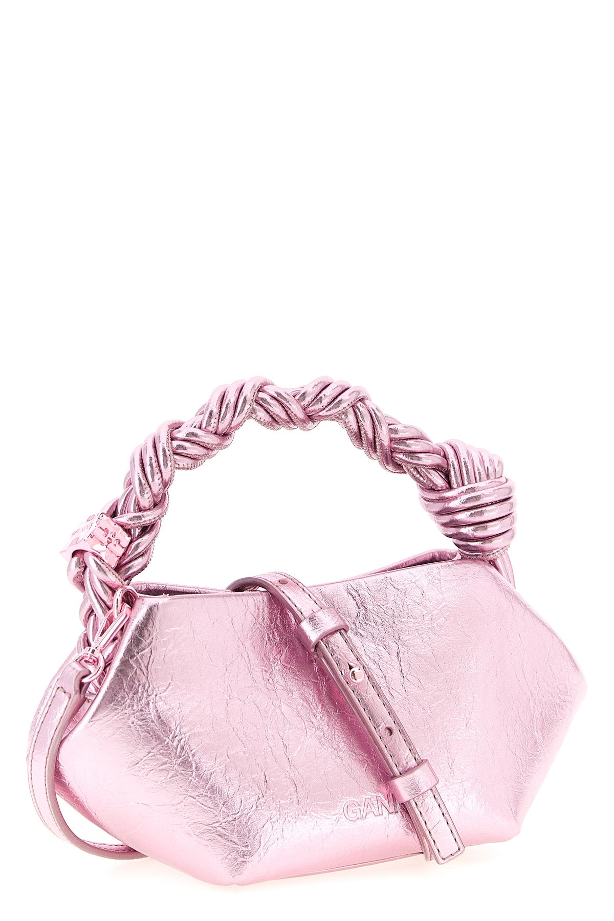 bou mini handbag in craquelé metallic leather-effect fabric