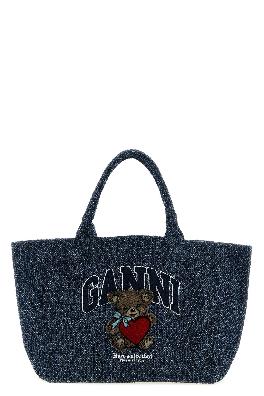 GANNI OS medium shopping bag in tweed denim cotton