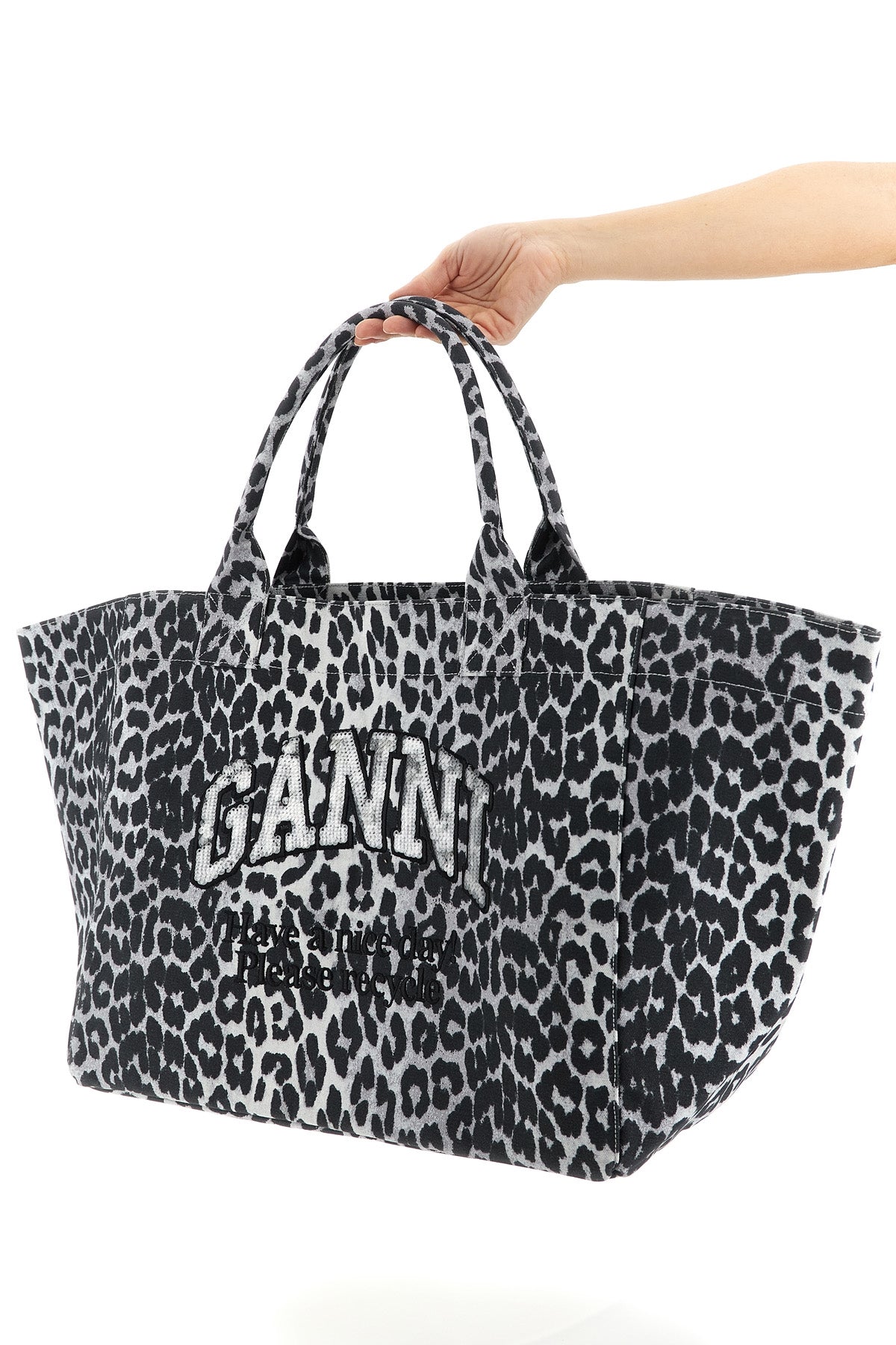 leopard sequin xxl tote canvas shopping bag