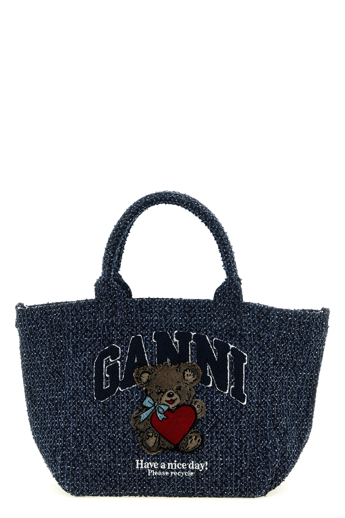 GANNI OS small shopping bag in tweed denim cotton
