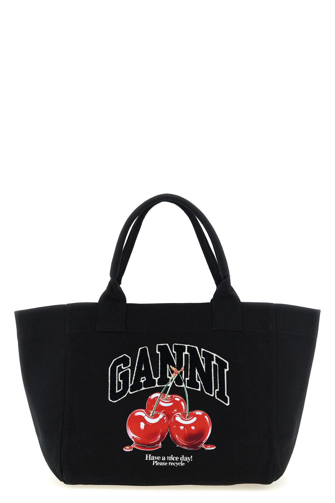 GANNI OS black medium cherry tote canvas shopping bag