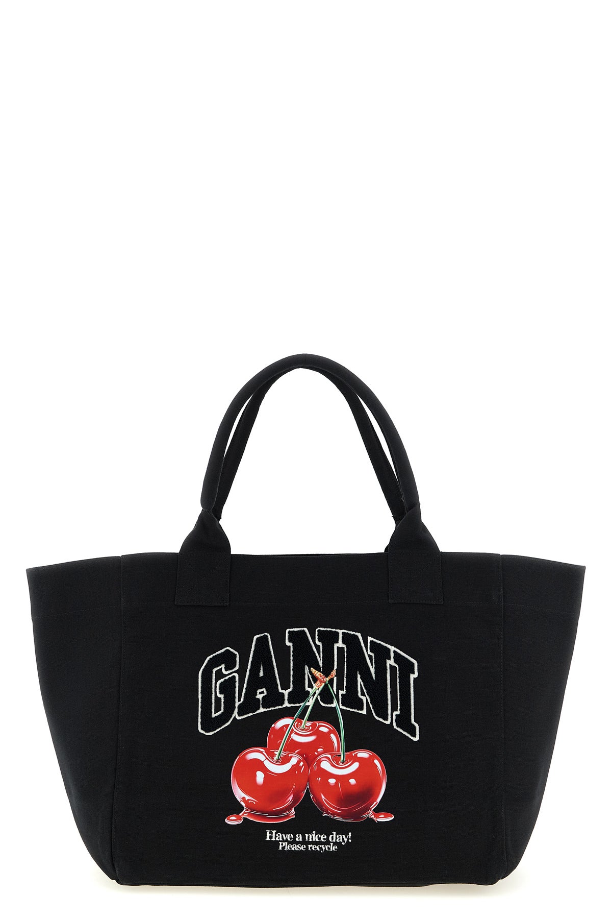black medium cherry tote canvas shopping bag