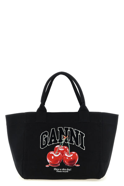 black medium cherry tote canvas shopping bag