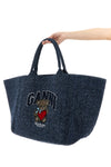 xxl bear shopping bag in tweed denim cotton