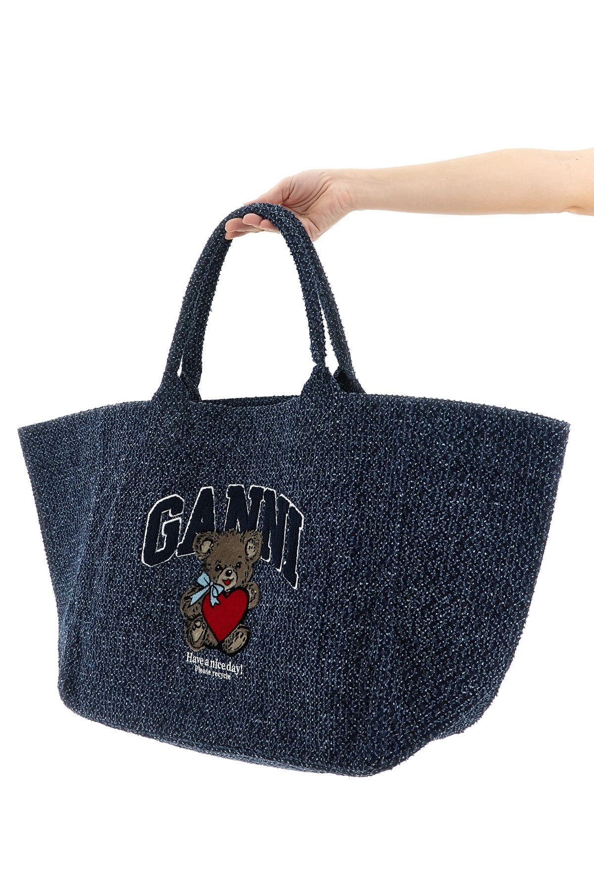 xxl bear shopping bag in tweed denim cotton