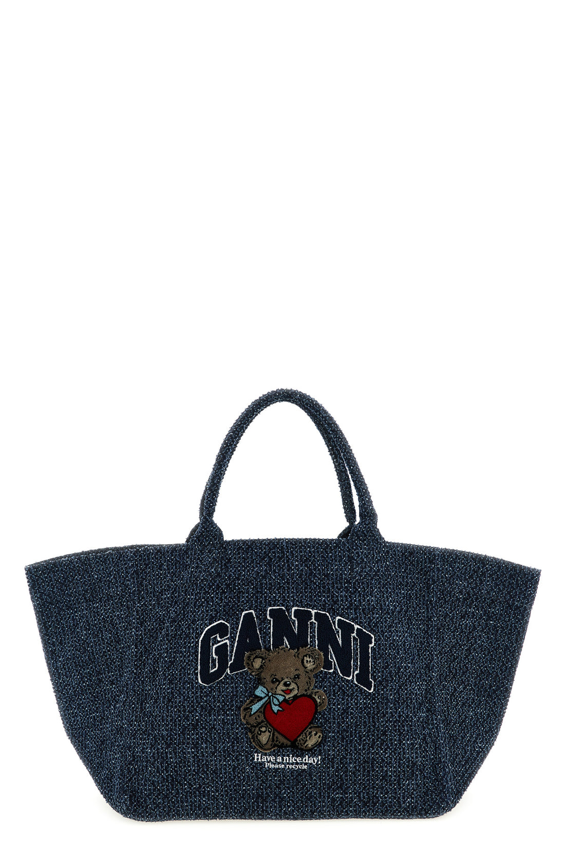 GANNI OS xxl bear shopping bag in tweed denim cotton