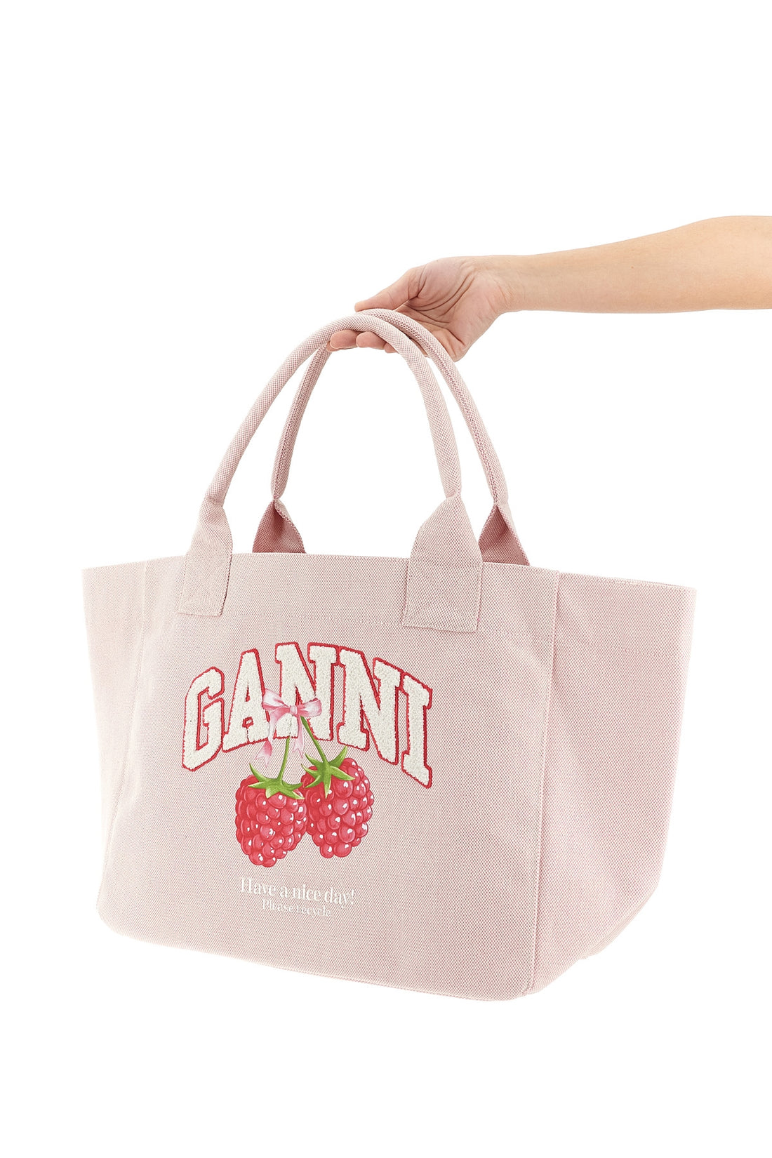 GANNI OS medium shopping bag in woven cotton canvas