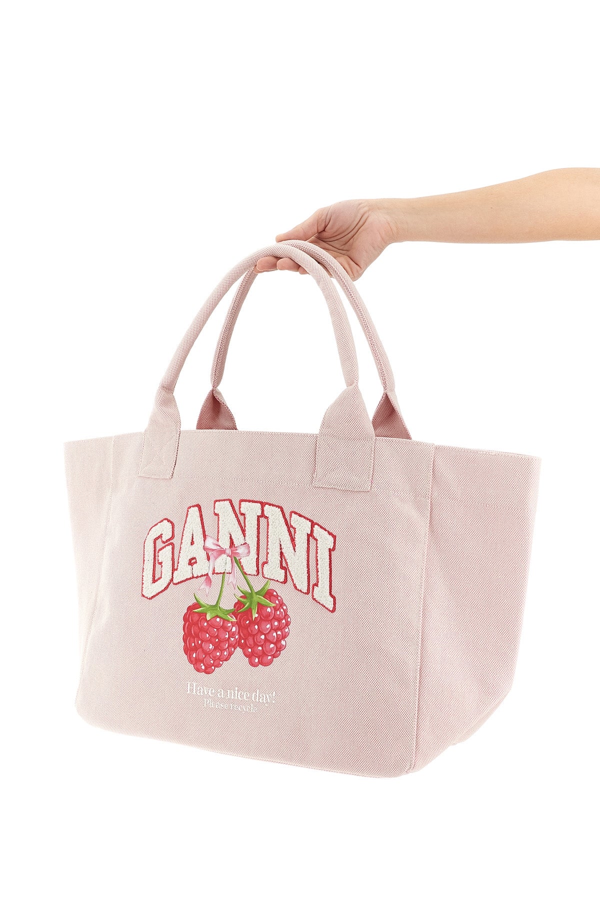 medium shopping bag in woven cotton canvas