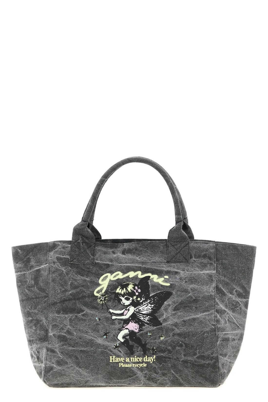 GANNI OS medium shopping bag in stone-washed canvas