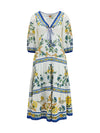 emily floral print midi dress with drawstring
