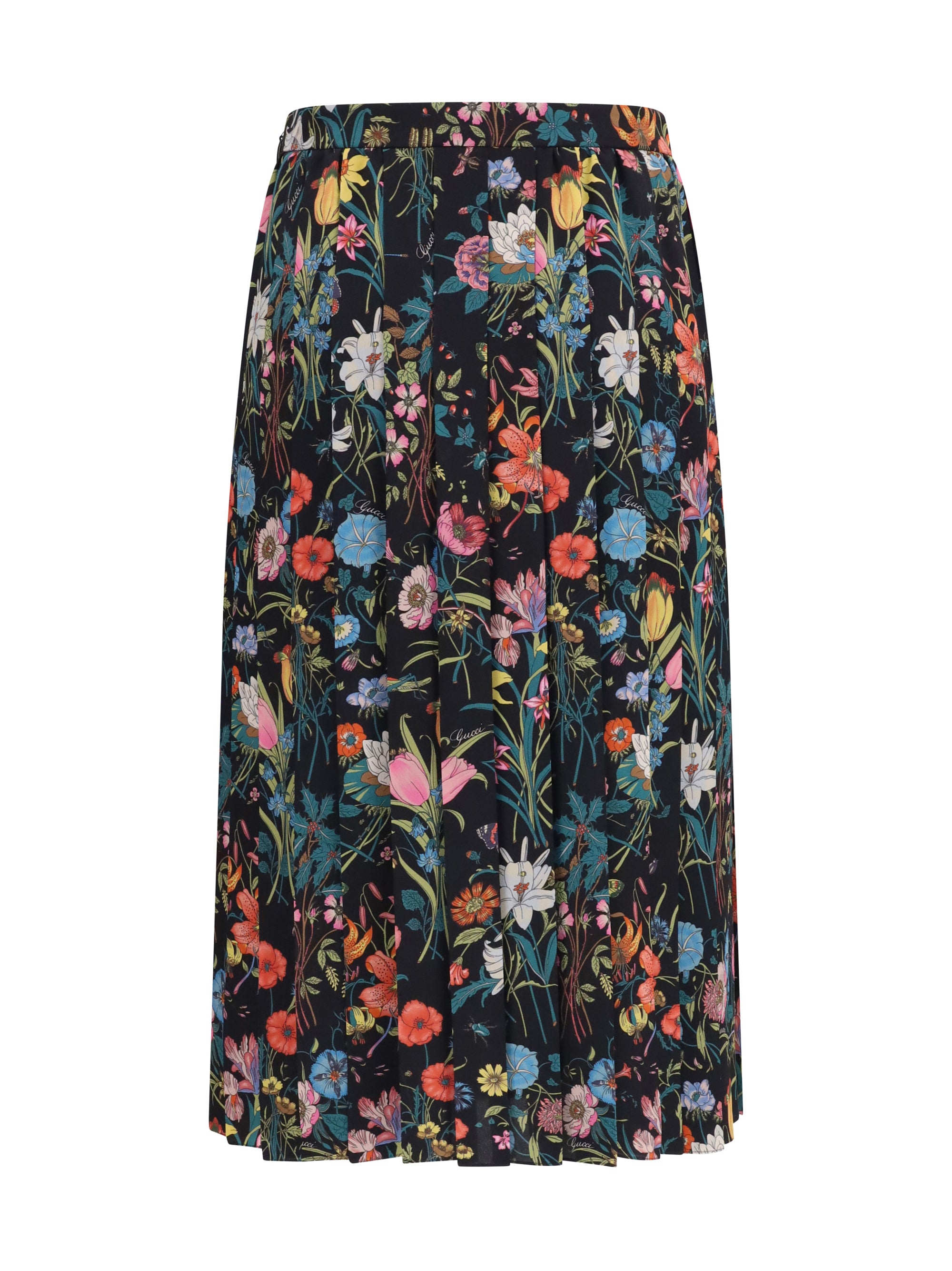 flora printed silk midi skirt